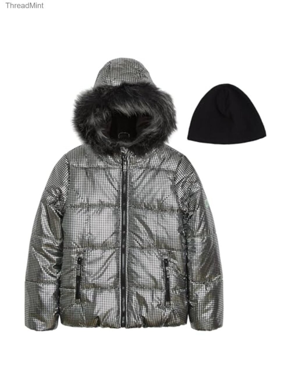 Girls Heavyweight Puffer Jacket Faux Fur Hood & Beanie